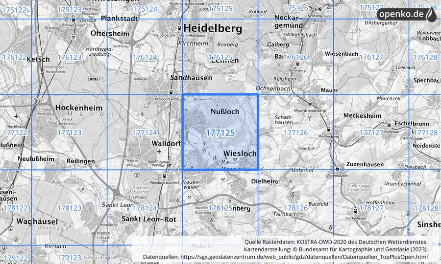 Übersichtskarte des KOSTRA-DWD-2020-Rasterfeldes Nr. 177125