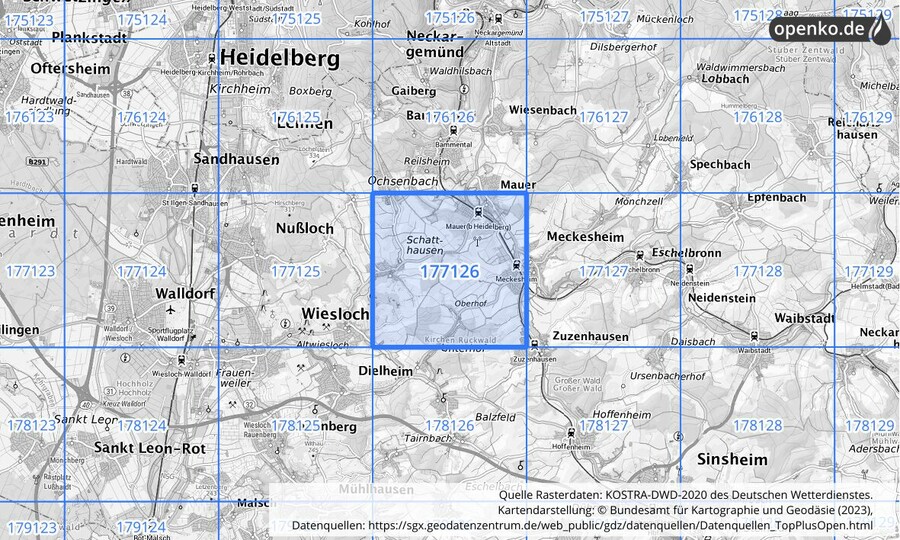 Übersichtskarte des KOSTRA-DWD-2020-Rasterfeldes Nr. 177126