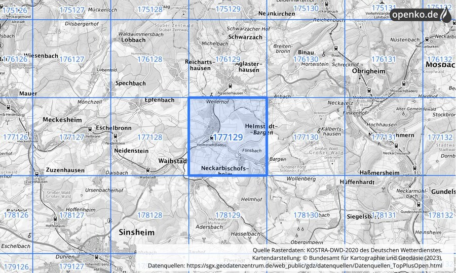 Übersichtskarte des KOSTRA-DWD-2020-Rasterfeldes Nr. 177129