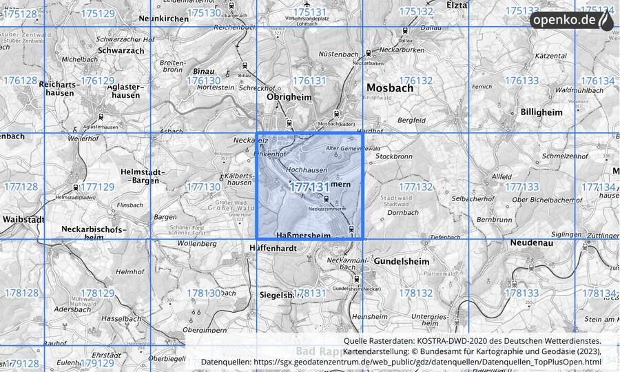 Übersichtskarte des KOSTRA-DWD-2020-Rasterfeldes Nr. 177131