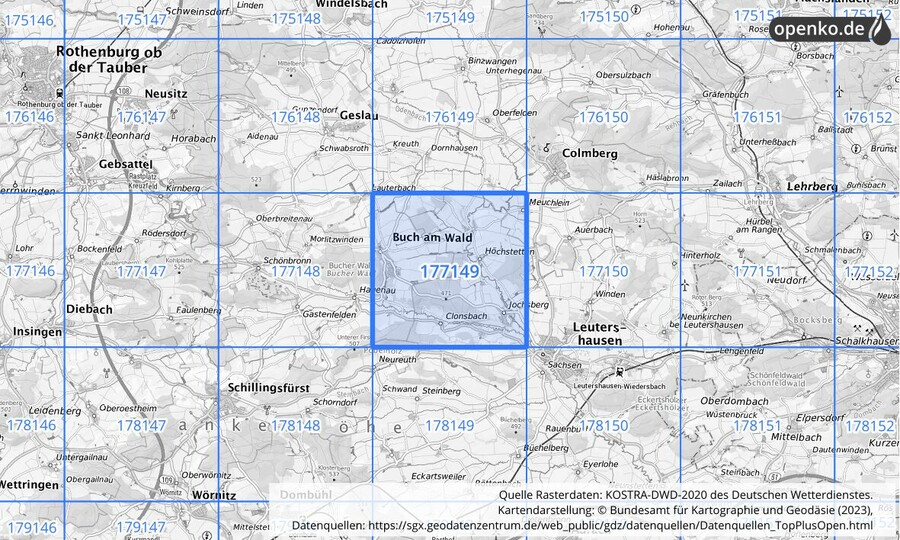 Übersichtskarte des KOSTRA-DWD-2020-Rasterfeldes Nr. 177149