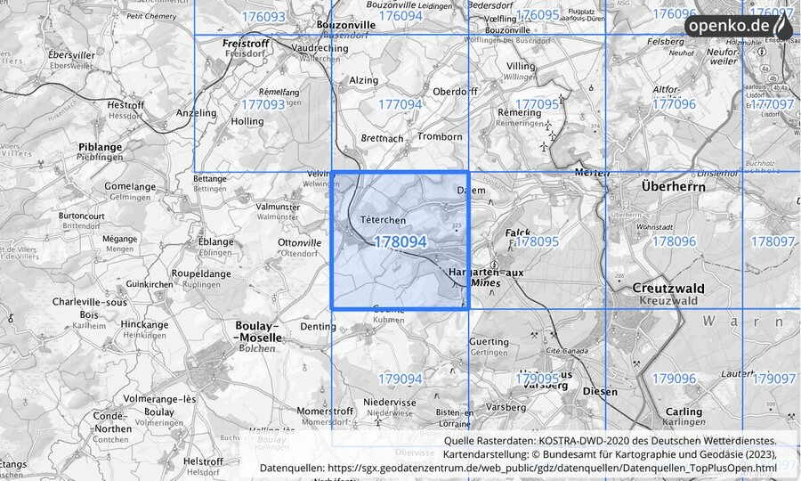 Übersichtskarte des KOSTRA-DWD-2020-Rasterfeldes Nr. 178094