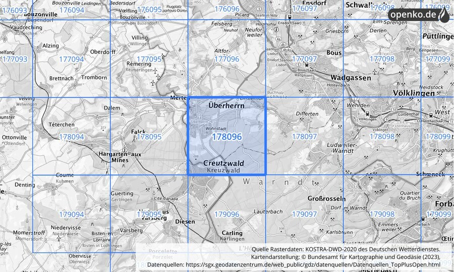 Übersichtskarte des KOSTRA-DWD-2020-Rasterfeldes Nr. 178096