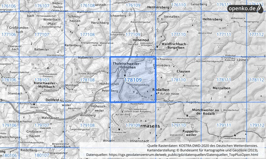 Übersichtskarte des KOSTRA-DWD-2020-Rasterfeldes Nr. 178109