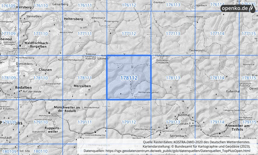 Übersichtskarte des KOSTRA-DWD-2020-Rasterfeldes Nr. 178112