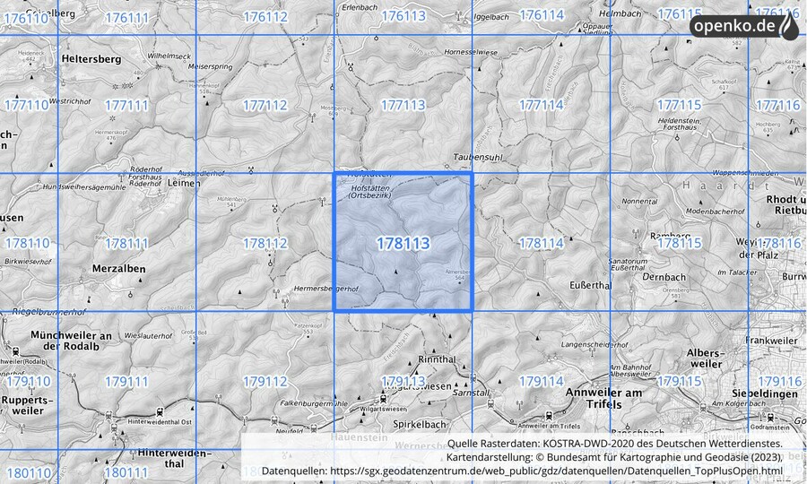 Übersichtskarte des KOSTRA-DWD-2020-Rasterfeldes Nr. 178113