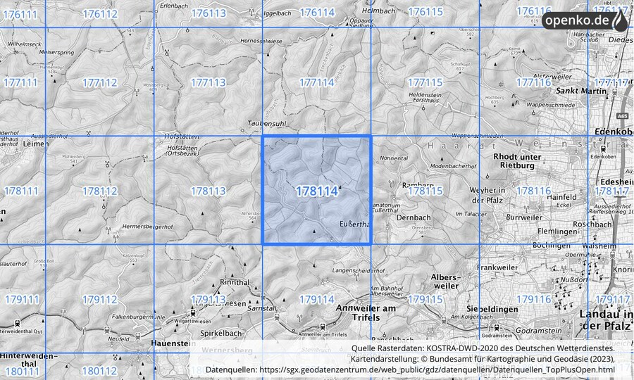 Übersichtskarte des KOSTRA-DWD-2020-Rasterfeldes Nr. 178114