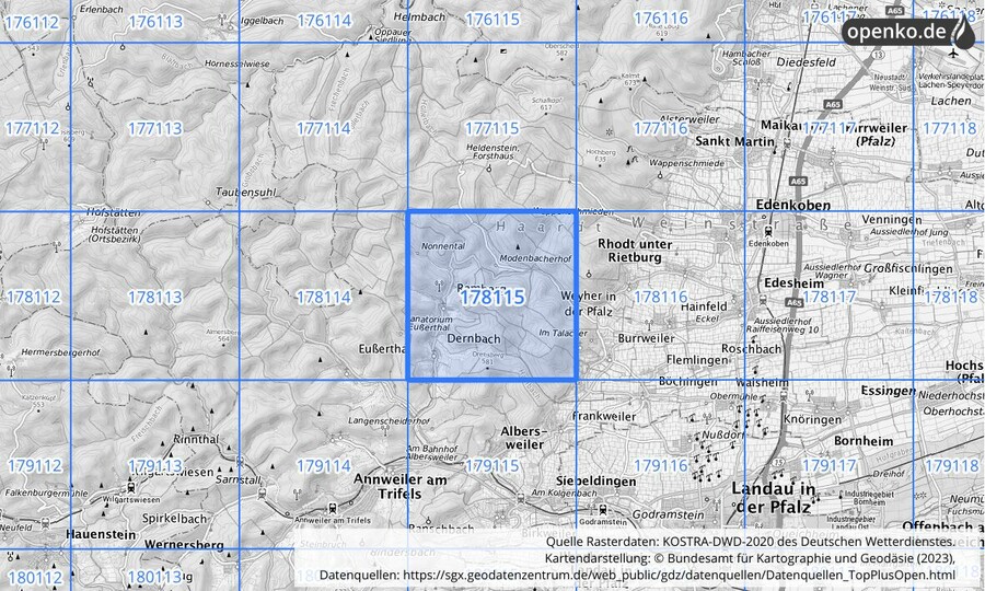 Übersichtskarte des KOSTRA-DWD-2020-Rasterfeldes Nr. 178115