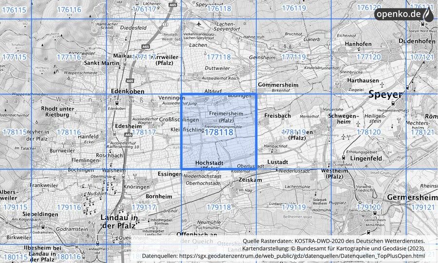Übersichtskarte des KOSTRA-DWD-2020-Rasterfeldes Nr. 178118