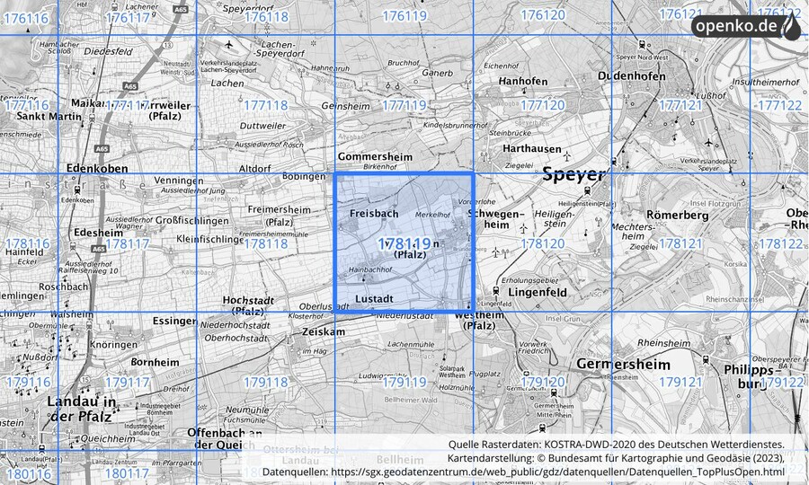 Übersichtskarte des KOSTRA-DWD-2020-Rasterfeldes Nr. 178119