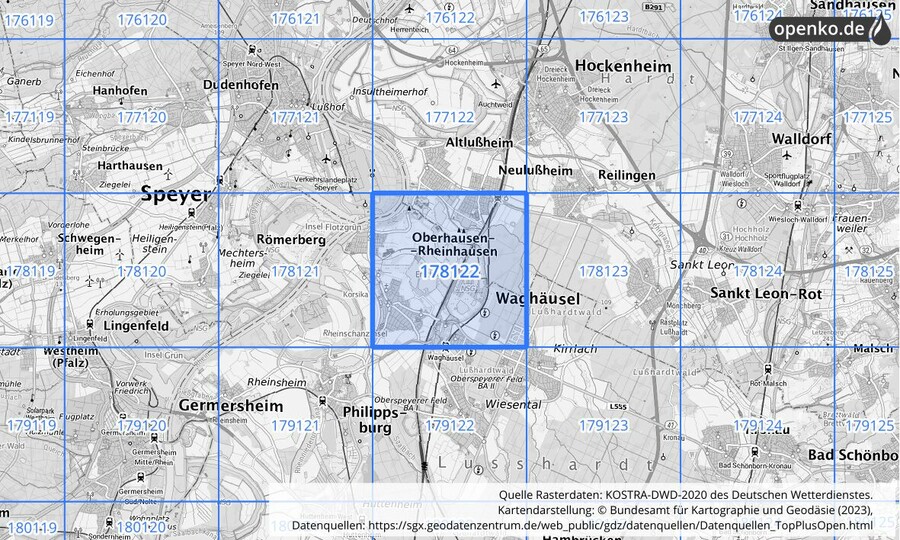 Übersichtskarte des KOSTRA-DWD-2020-Rasterfeldes Nr. 178122