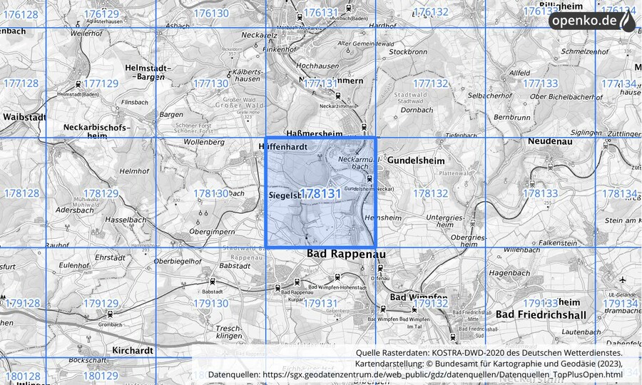 Übersichtskarte des KOSTRA-DWD-2020-Rasterfeldes Nr. 178131