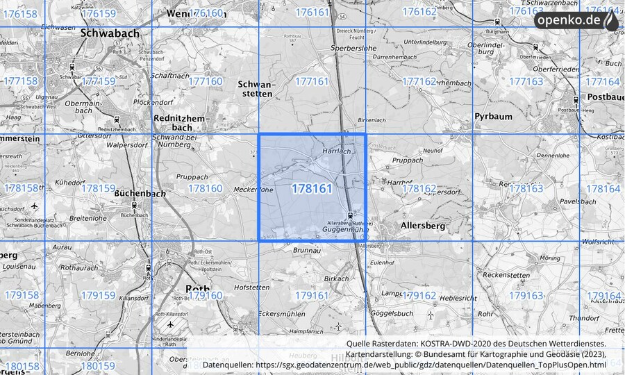 Übersichtskarte des KOSTRA-DWD-2020-Rasterfeldes Nr. 178161