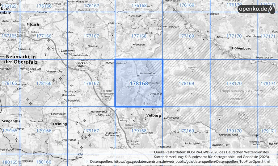 Übersichtskarte des KOSTRA-DWD-2020-Rasterfeldes Nr. 178168