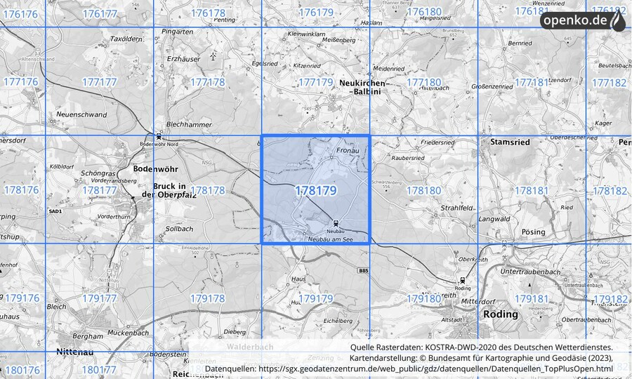 Übersichtskarte des KOSTRA-DWD-2020-Rasterfeldes Nr. 178179