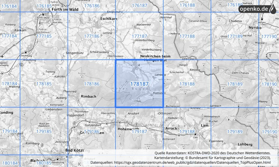 Übersichtskarte des KOSTRA-DWD-2020-Rasterfeldes Nr. 178187