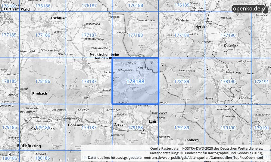 Übersichtskarte des KOSTRA-DWD-2020-Rasterfeldes Nr. 178188