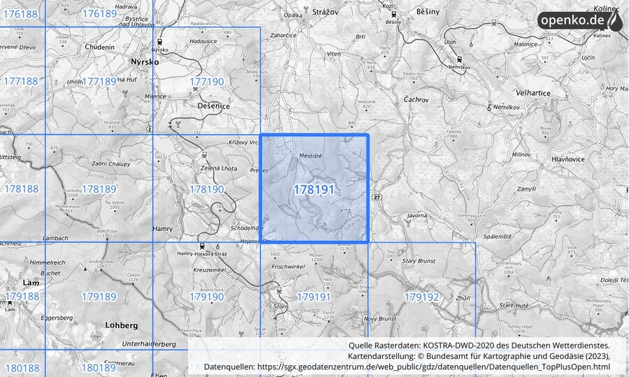 Übersichtskarte des KOSTRA-DWD-2020-Rasterfeldes Nr. 178191