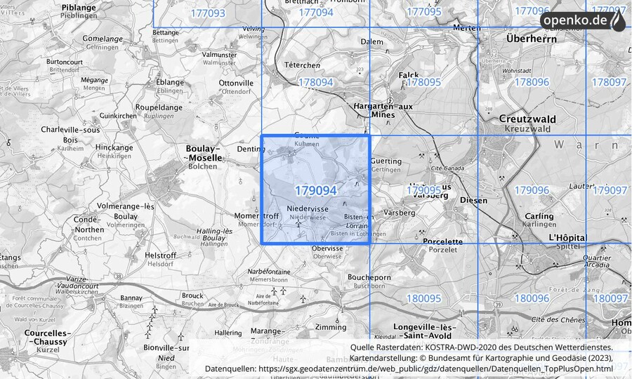 Übersichtskarte des KOSTRA-DWD-2020-Rasterfeldes Nr. 179094