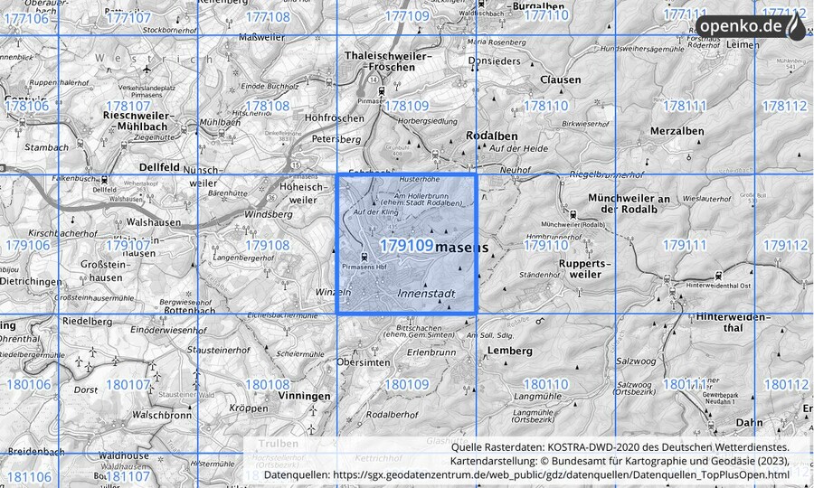 Übersichtskarte des KOSTRA-DWD-2020-Rasterfeldes Nr. 179109