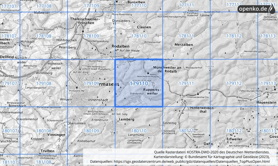 Übersichtskarte des KOSTRA-DWD-2020-Rasterfeldes Nr. 179110