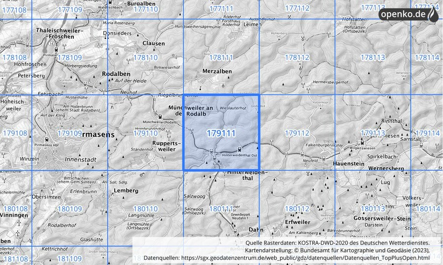 Übersichtskarte des KOSTRA-DWD-2020-Rasterfeldes Nr. 179111