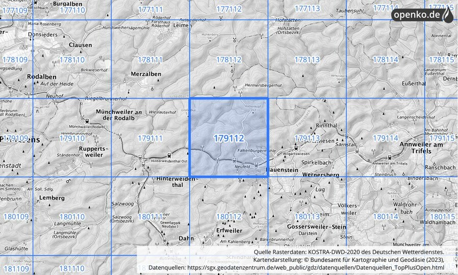 Übersichtskarte des KOSTRA-DWD-2020-Rasterfeldes Nr. 179112