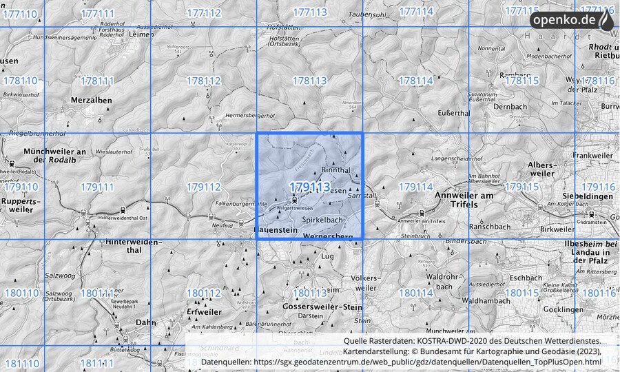 Übersichtskarte des KOSTRA-DWD-2020-Rasterfeldes Nr. 179113