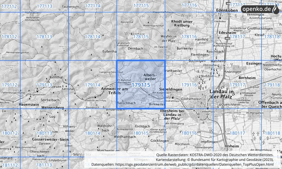 Übersichtskarte des KOSTRA-DWD-2020-Rasterfeldes Nr. 179115