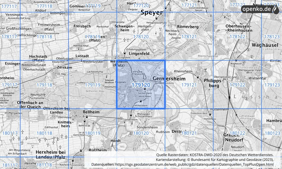 Übersichtskarte des KOSTRA-DWD-2020-Rasterfeldes Nr. 179120