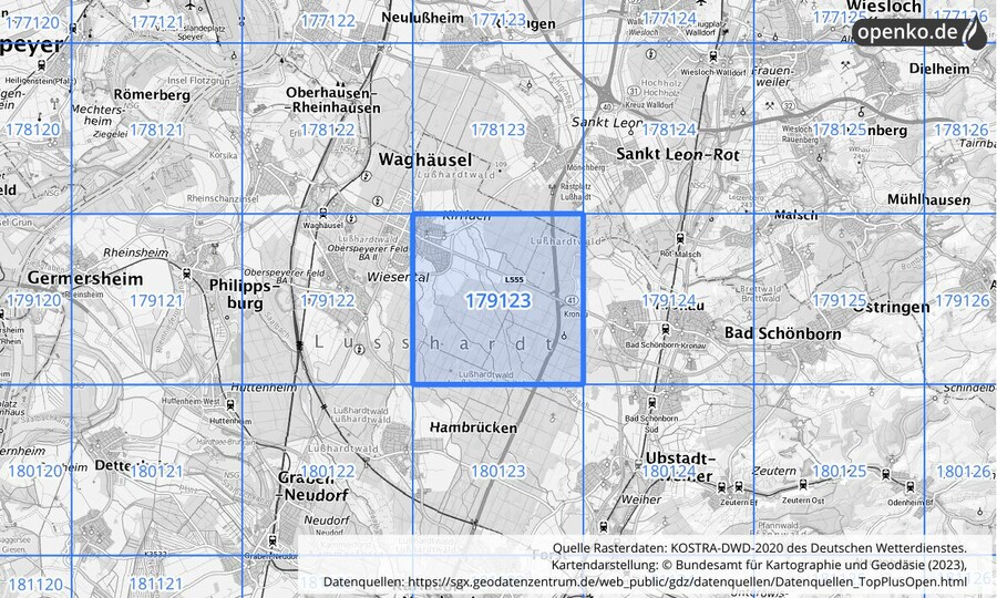 Übersichtskarte des KOSTRA-DWD-2020-Rasterfeldes Nr. 179123