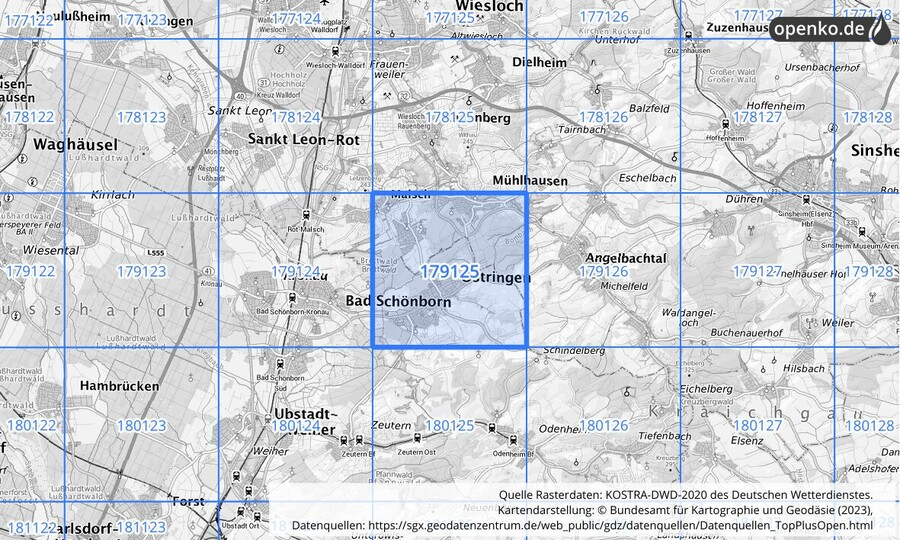 Übersichtskarte des KOSTRA-DWD-2020-Rasterfeldes Nr. 179125