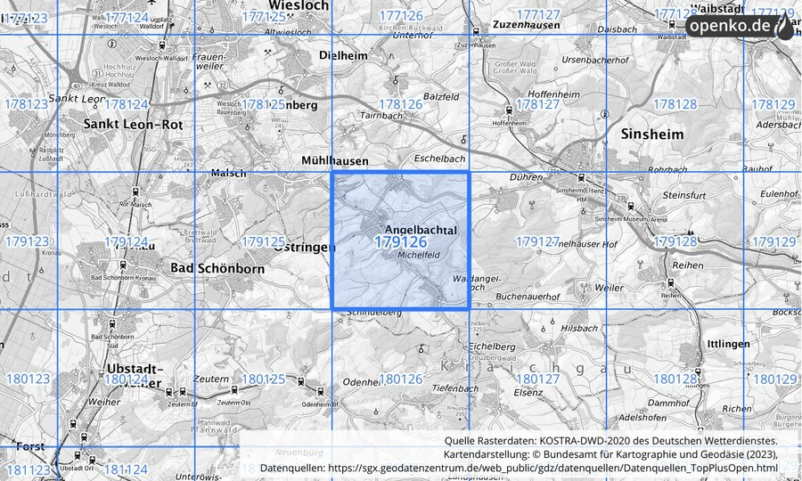 Übersichtskarte des KOSTRA-DWD-2020-Rasterfeldes Nr. 179126