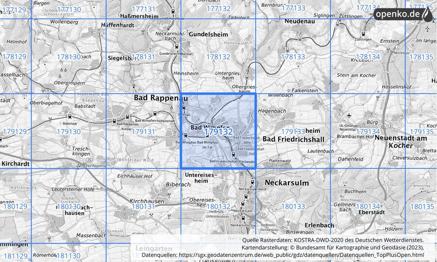 Übersichtskarte des KOSTRA-DWD-2020-Rasterfeldes Nr. 179132