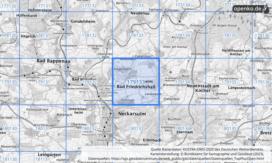 Übersichtskarte des KOSTRA-DWD-2020-Rasterfeldes Nr. 179133