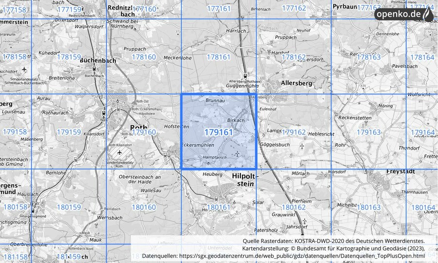 Übersichtskarte des KOSTRA-DWD-2020-Rasterfeldes Nr. 179161