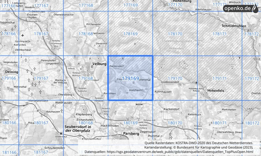 Übersichtskarte des KOSTRA-DWD-2020-Rasterfeldes Nr. 179169