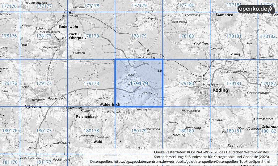 Übersichtskarte des KOSTRA-DWD-2020-Rasterfeldes Nr. 179179
