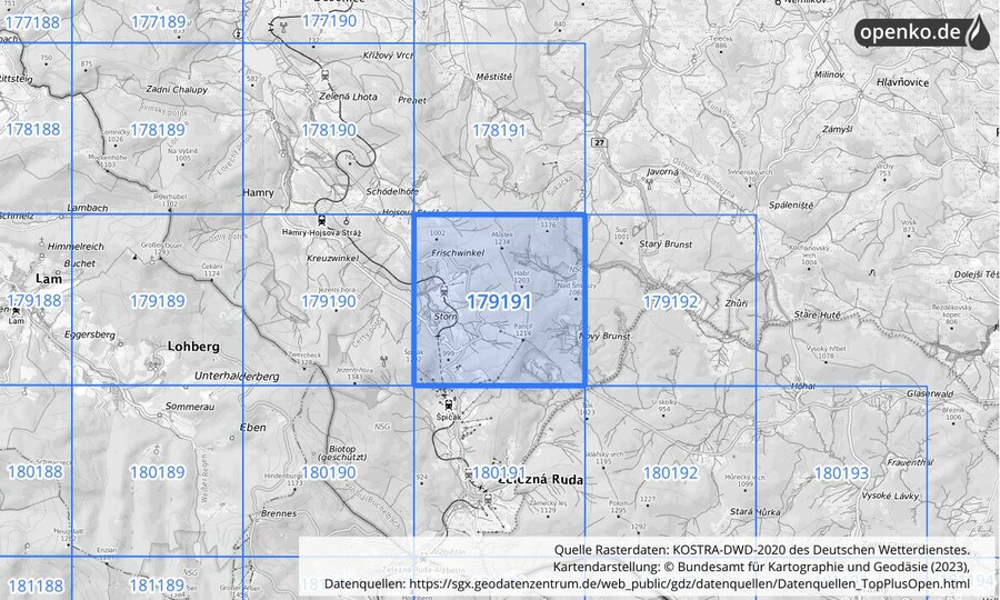Übersichtskarte des KOSTRA-DWD-2020-Rasterfeldes Nr. 179191