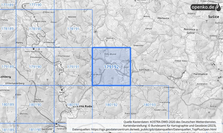 Übersichtskarte des KOSTRA-DWD-2020-Rasterfeldes Nr. 179192