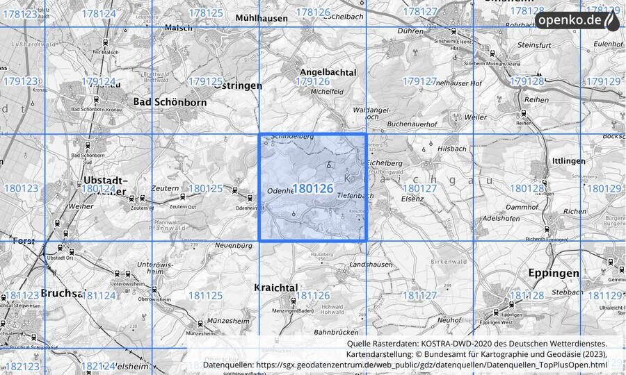 Übersichtskarte des KOSTRA-DWD-2020-Rasterfeldes Nr. 180126