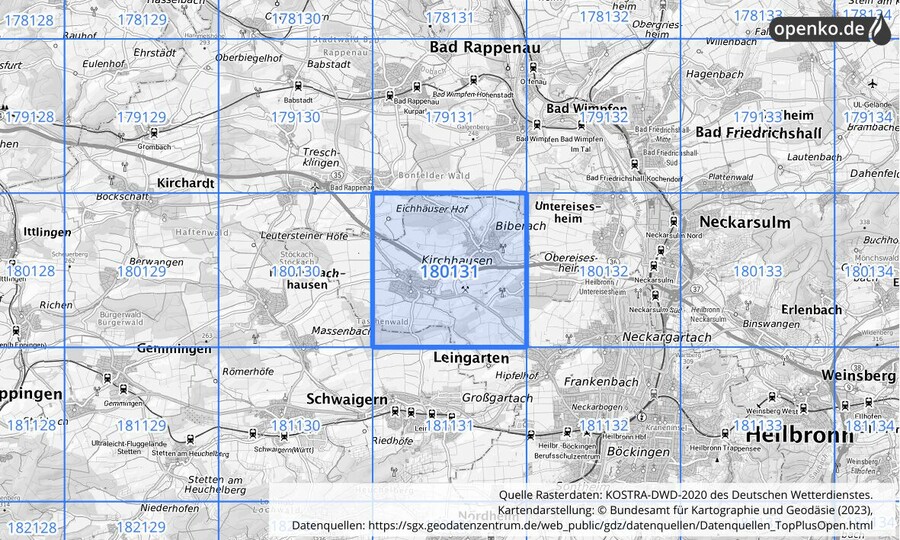 Übersichtskarte des KOSTRA-DWD-2020-Rasterfeldes Nr. 180131