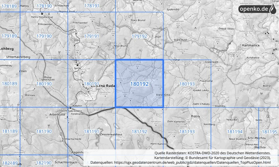 Übersichtskarte des KOSTRA-DWD-2020-Rasterfeldes Nr. 180192