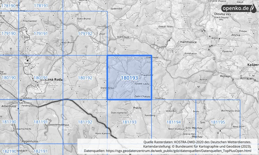 Übersichtskarte des KOSTRA-DWD-2020-Rasterfeldes Nr. 180193