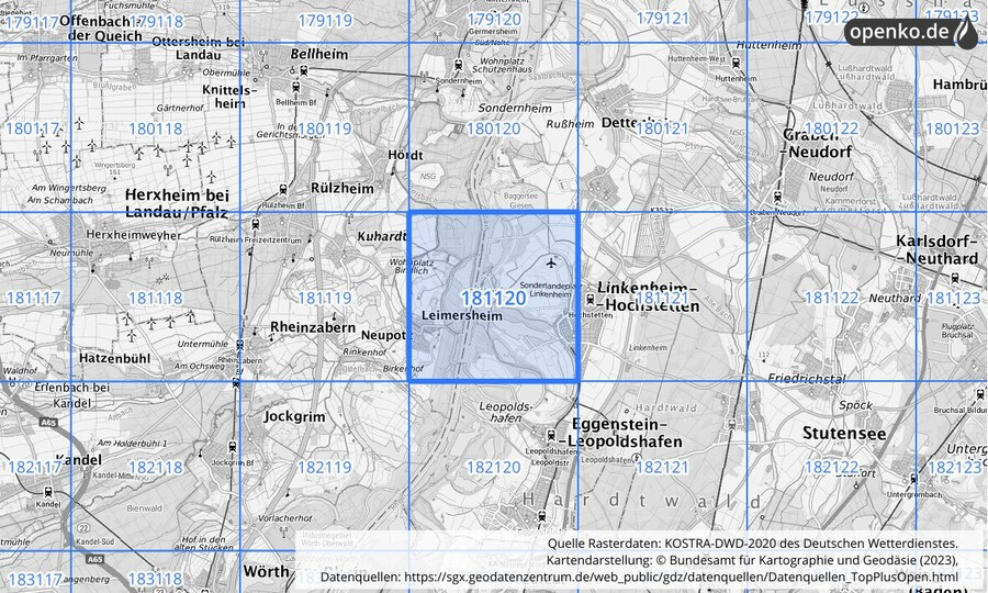 Übersichtskarte des KOSTRA-DWD-2020-Rasterfeldes Nr. 181120