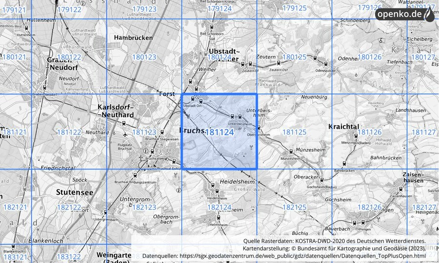 Übersichtskarte des KOSTRA-DWD-2020-Rasterfeldes Nr. 181124