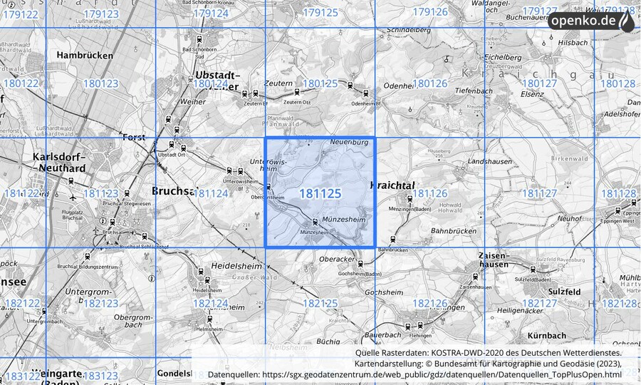 Übersichtskarte des KOSTRA-DWD-2020-Rasterfeldes Nr. 181125