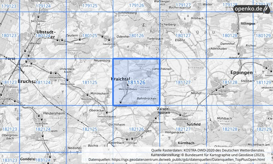 Übersichtskarte des KOSTRA-DWD-2020-Rasterfeldes Nr. 181126