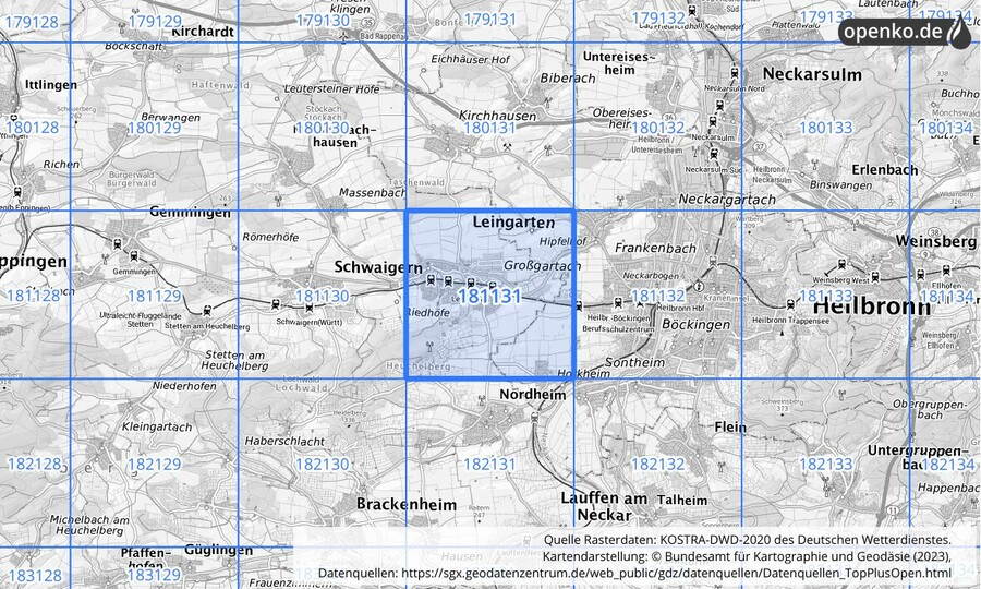 Übersichtskarte des KOSTRA-DWD-2020-Rasterfeldes Nr. 181131