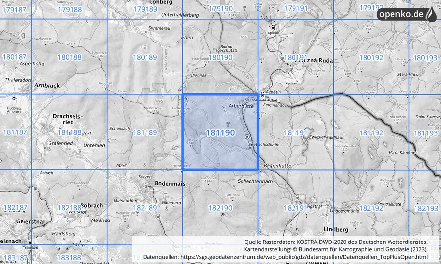 Übersichtskarte des KOSTRA-DWD-2020-Rasterfeldes Nr. 181190